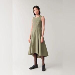 Cos Sleeveless Waisted Midi Dress with Pleats Sage Green Size 10